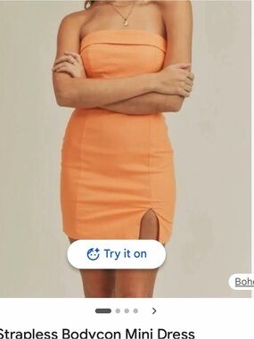 MABLE Peach-Orange Strapless Sheath Dress